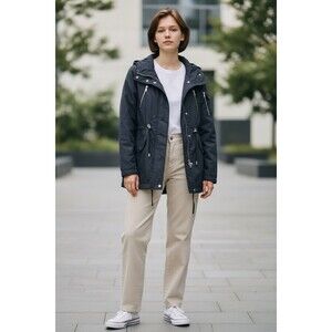 French Connection  Jacket Size S Black Water Resistant Lightweight Hooded Anorak